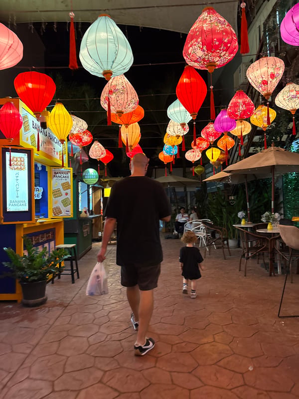 Evening street scene with lanterns documented in Choeng Thale