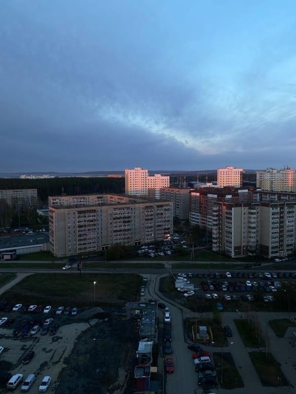 Elevated views of Yekaterinburg apartment buildings documented early morning
