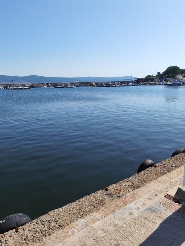 Sunny morning along Nesebar's historic waterfront and old town streets