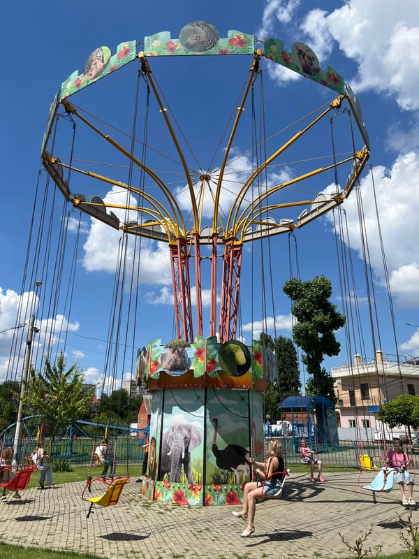 Summer afternoon at Krasnodar's riverside park and amusement area