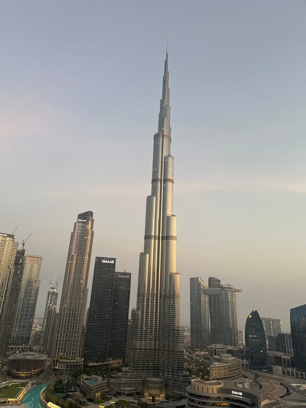 Dubai skyline from above, Burj Khalifa front and center