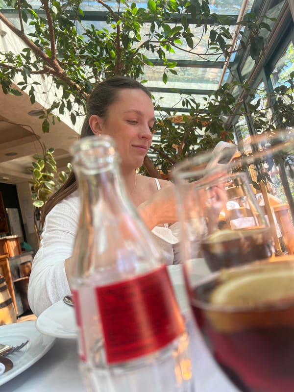 Everyday moments captured in Budva: dining and dog walking