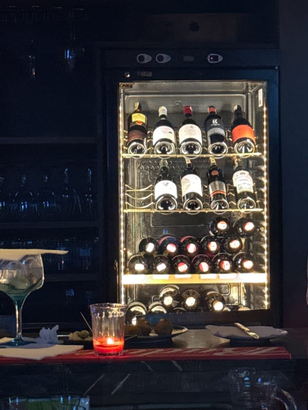 Wine display documented at upscale Marrakesh establishment