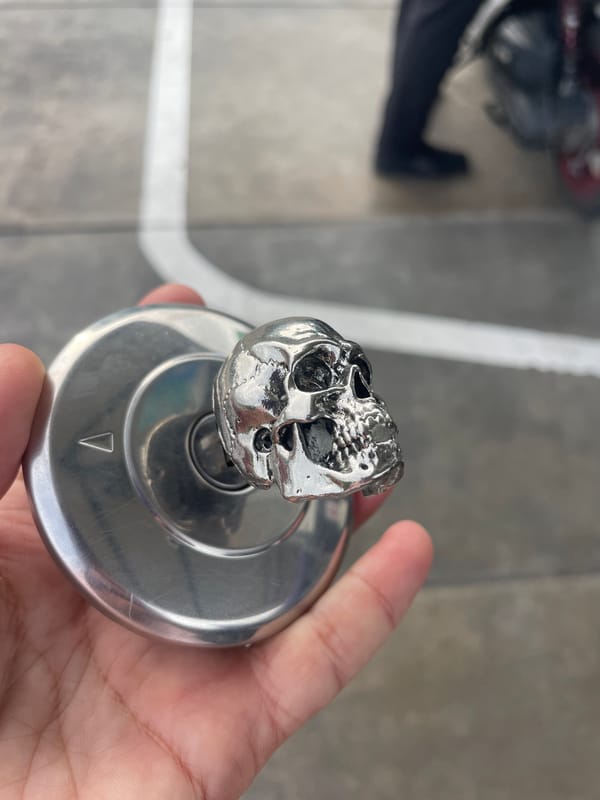 Gold Harley with skull shifter spotted at Thai gas station