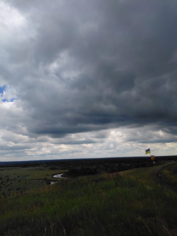 Storm clouds gather over Ukrainian countryside near Ustyvytsia