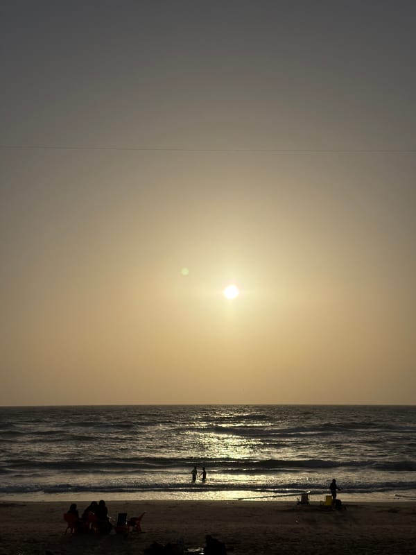 Man sits on bench during sunset in Tel Aviv