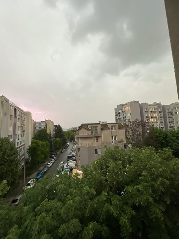 Thunderstorm with lightning strikes urban Burgas, Bulgaria