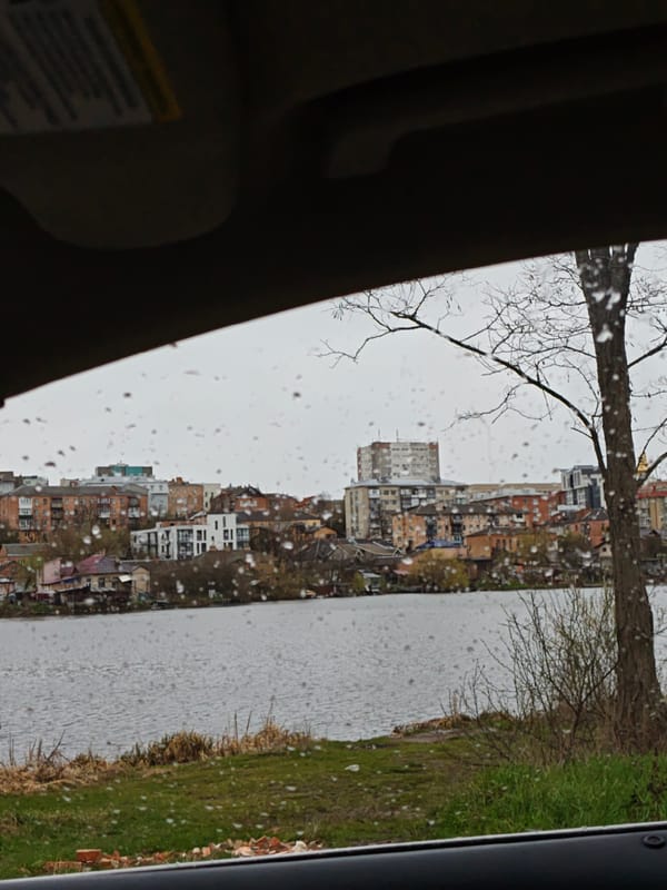 Overcast day documented across Vinnytsia, Ukraine with river views
