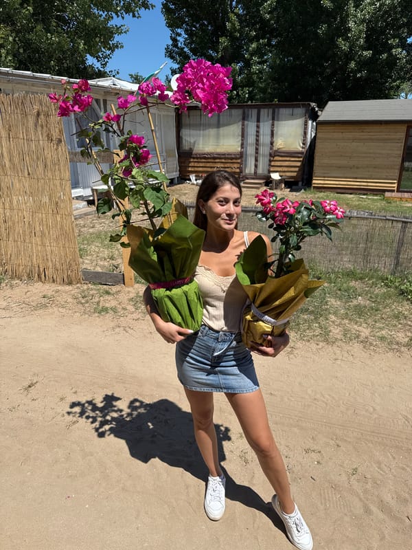 Woman with potted plants spotted in Sozopol, Bulgaria