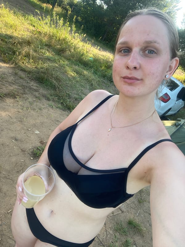 Outdoor selfie with a drink at a summer spot in Chernushka