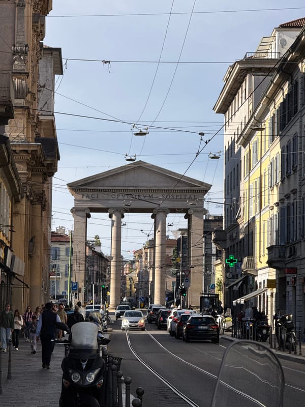 Milan's Arco della Pace documented under clear afternoon skies