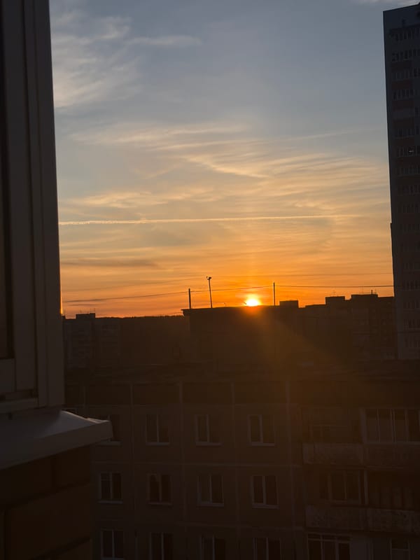 Sunset, sleeping dog, clouds observed in Perm, Russia