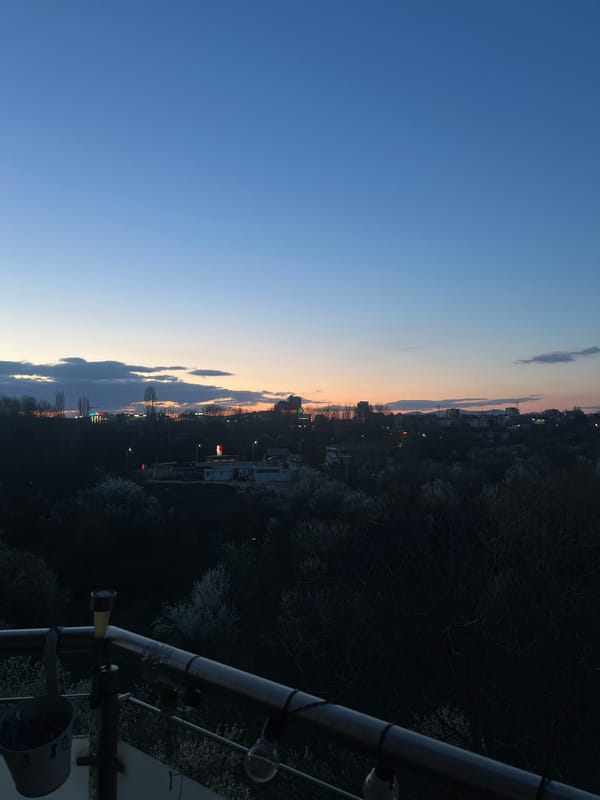 Dawn cityscape photographed from balcony in Sofia, Bulgaria