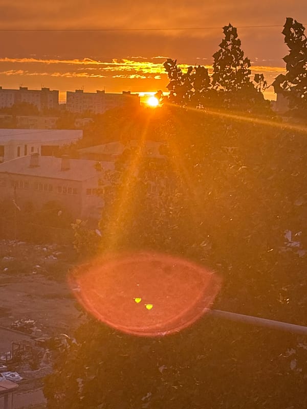 Golden hour sunset observed in Tri Protoka, Russia
