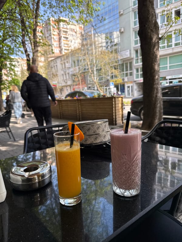 Outdoor cafe scene captured in Stara Zagora, Bulgaria