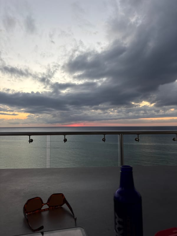 Cloudy dawn sky observed from Cozumel balcony