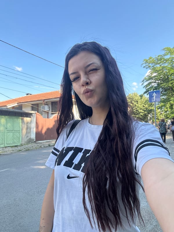 Woman takes morning selfies around Sliven, Bulgaria