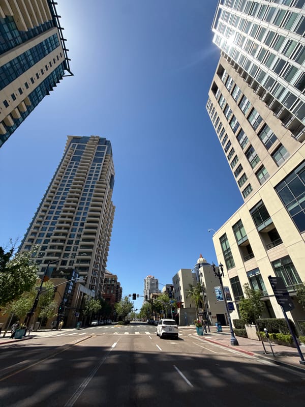 Downtown San Diego street scenes documented in evening photography