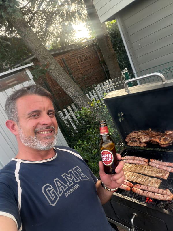 Man grills outdoors with beer in Esch-sur-Alzette Luxembourg