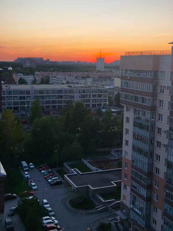 Vivid sunset illuminates Saint Petersburg residential districts