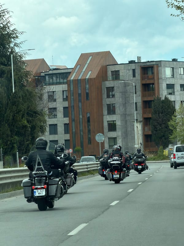 Motorcycle convoy travels through Varna streets in formation