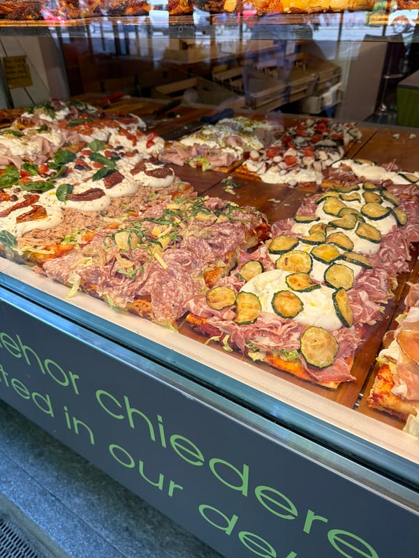 Pizza display case observed in Bergamo, Italy