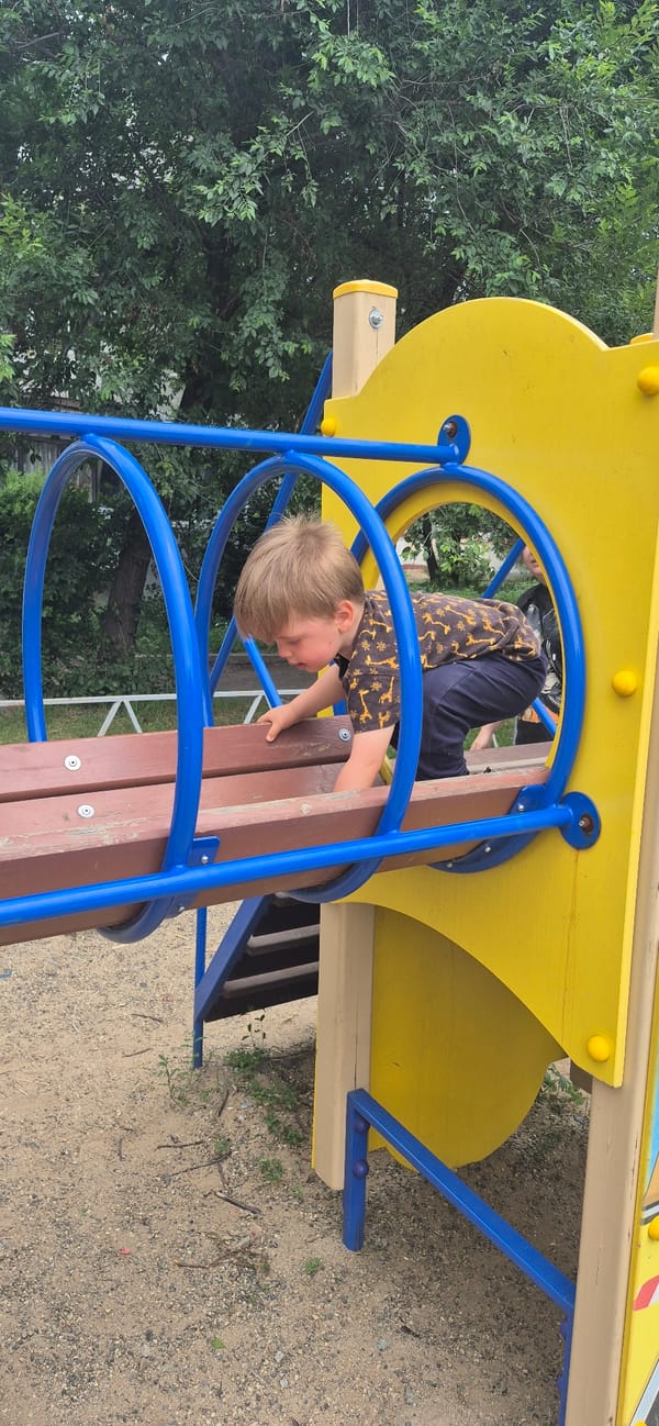Kids at a playground, plus a cat hanging around at home