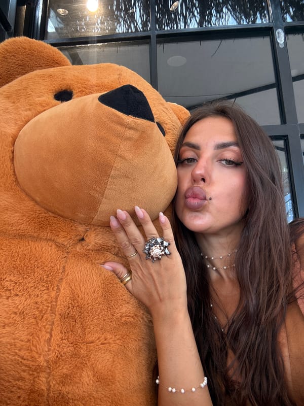 Café afternoon in Fethiye with a giant orange teddy bear