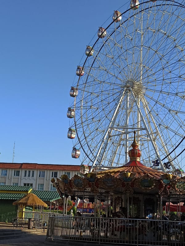 Amusement rides captured in early morning Hrodna, Belarus