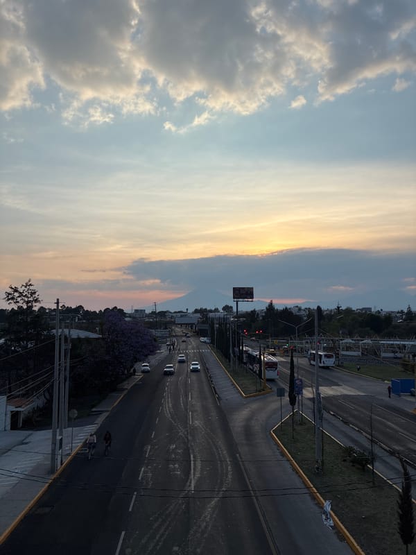 Evening traffic observed in San Bernardino Tlaxcalancingo, Mexico