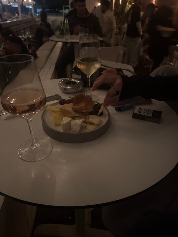 Evening dining scene captured at Herzliya restaurant with wine