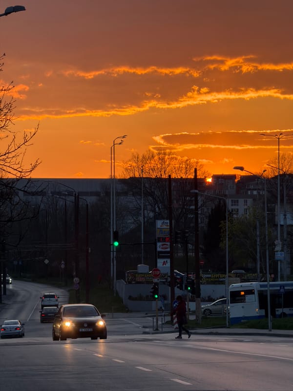Sunset street scene documented in Varna, Bulgaria