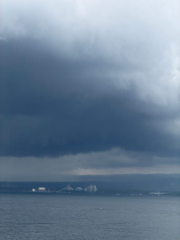 Coastal port facilities observed from water in Gilimanuk, Indonesia