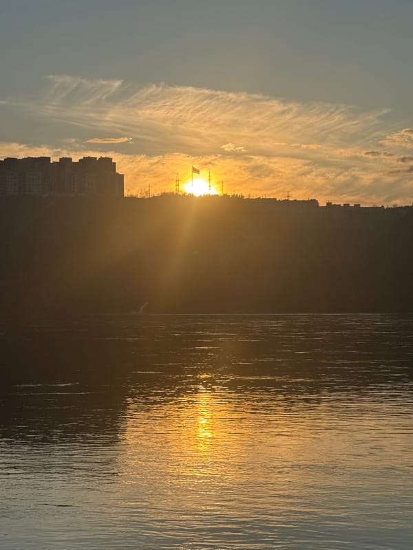 Sunset and bridge views captured along Yenisey River, Krasnoyarsk