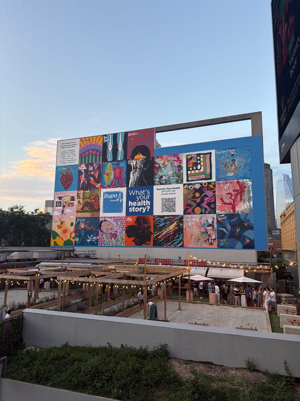 Multi-panel street mural spotted in central London