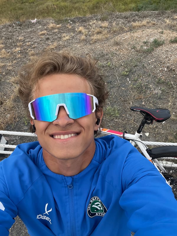 Cycling stop near a rail crossing on the Kazakh steppe