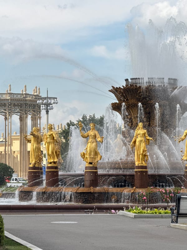 Exploring VDNKh's fountains and Soviet-era architecture in Moscow