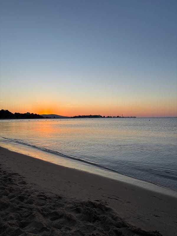 Sunrise on the Black Sea shore at Nesebar, Bulgaria
