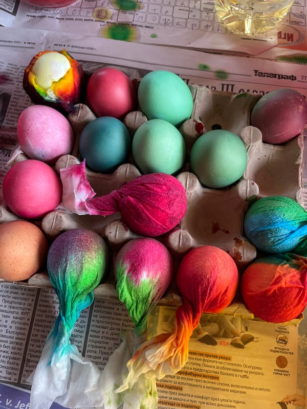 Easter egg dyeing activity captured in Kranevo, Bulgaria