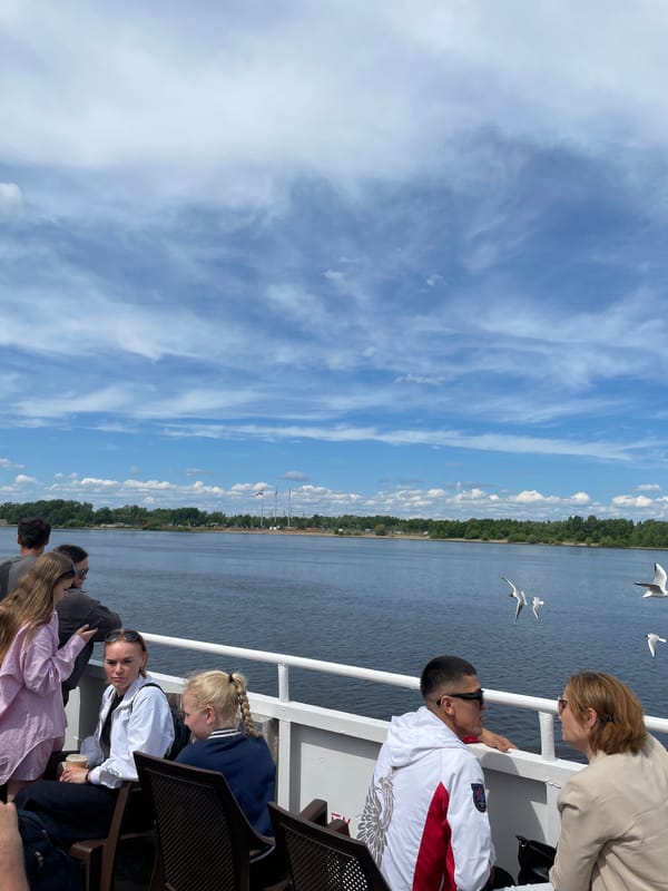 Morning boat excursion on Kama River in Perm, Russia