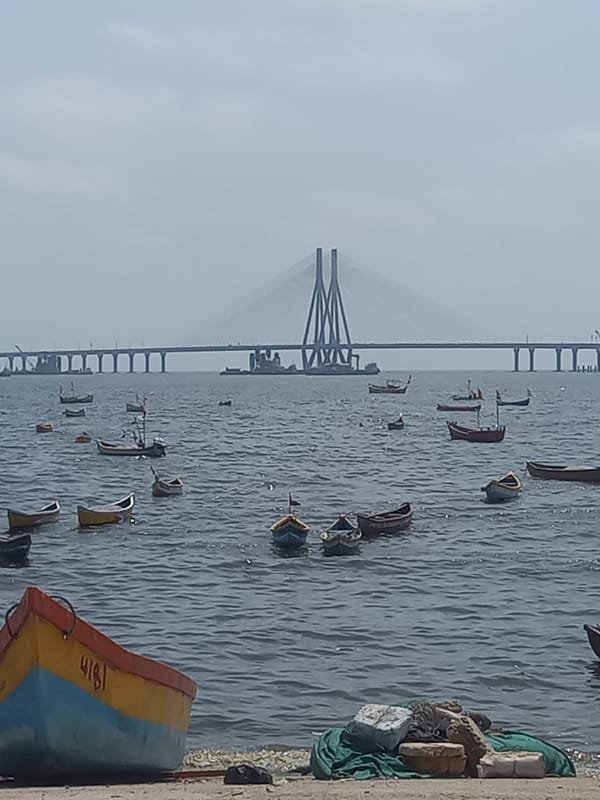 Mumbai coastline and Bandra-Worli Sea Link captured under hazy conditions