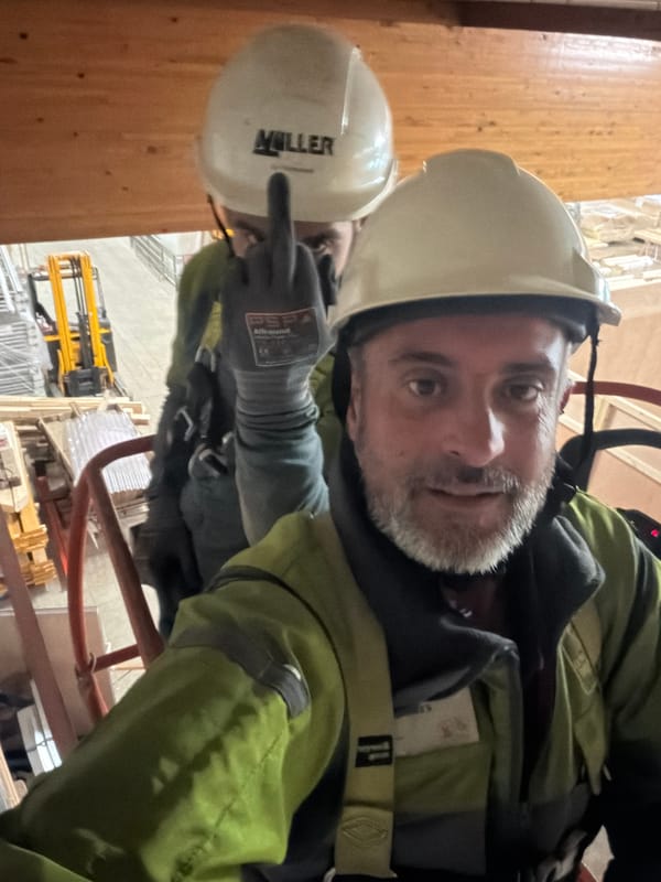 Construction workers operate at industrial site in Luxembourg