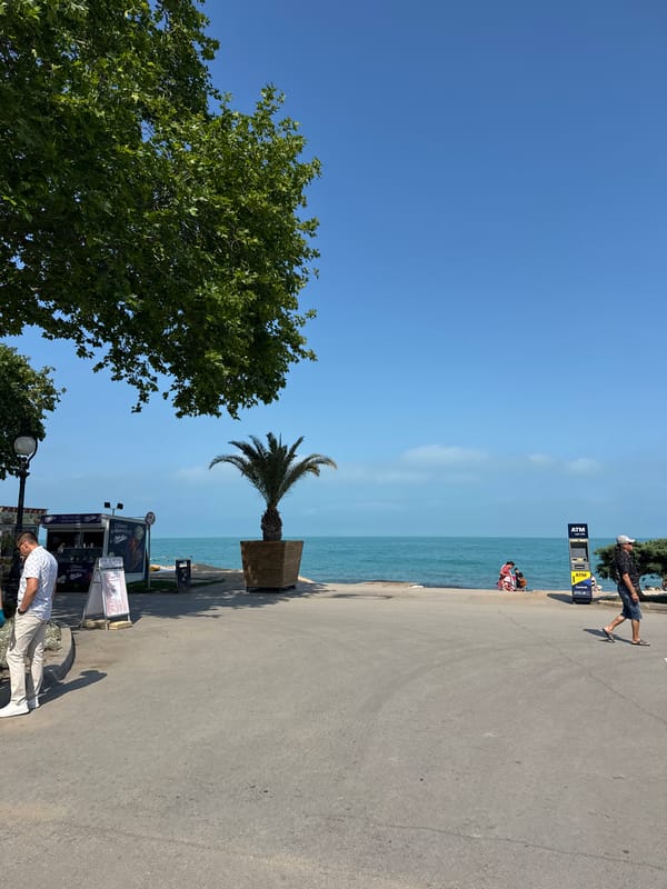 Sunny waterfront promenade with resort facilities documented by witnesses