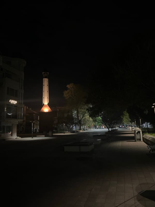 Illuminated tower building observed at night in Pazardzhik