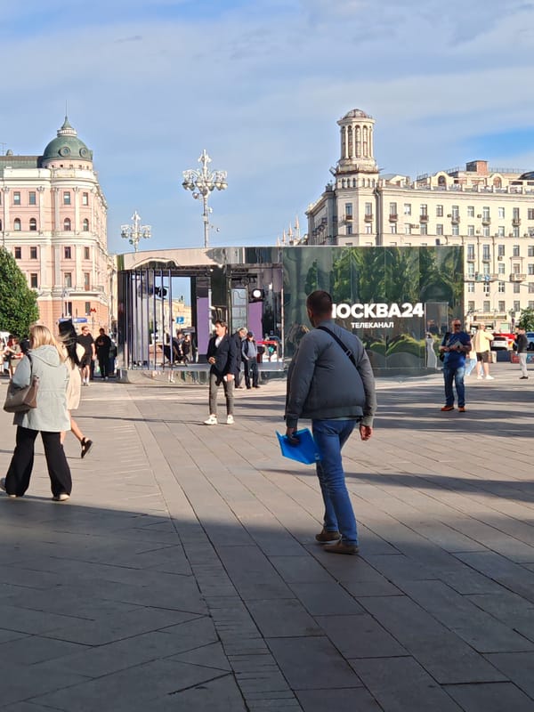 Midday streets and storefronts in central Moscow