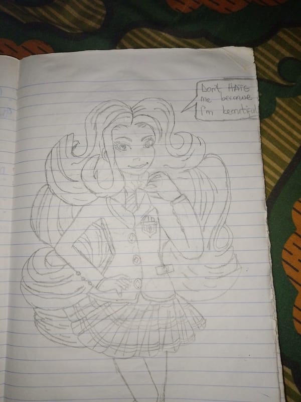 Student uniform sketch captured on notebook paper