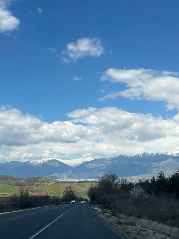 Mountain scenery documented along road near Mihiltsi, Bulgaria