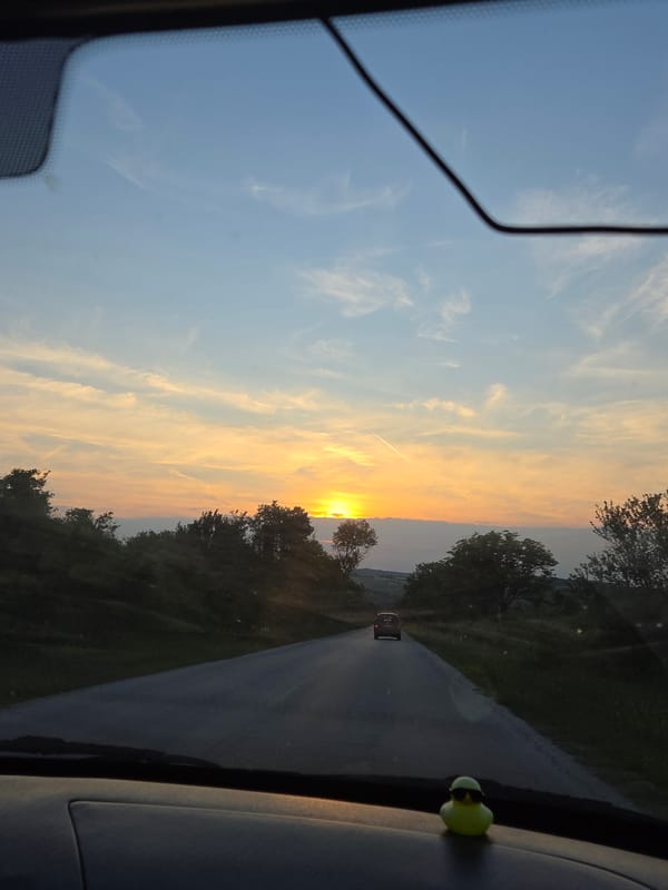 Sunset road scene documented near Dobromirka, Bulgaria