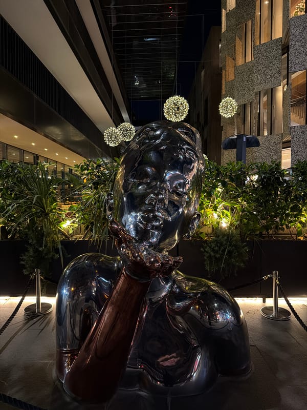 Illuminated metal sculpture observed in nighttime Tirana setting