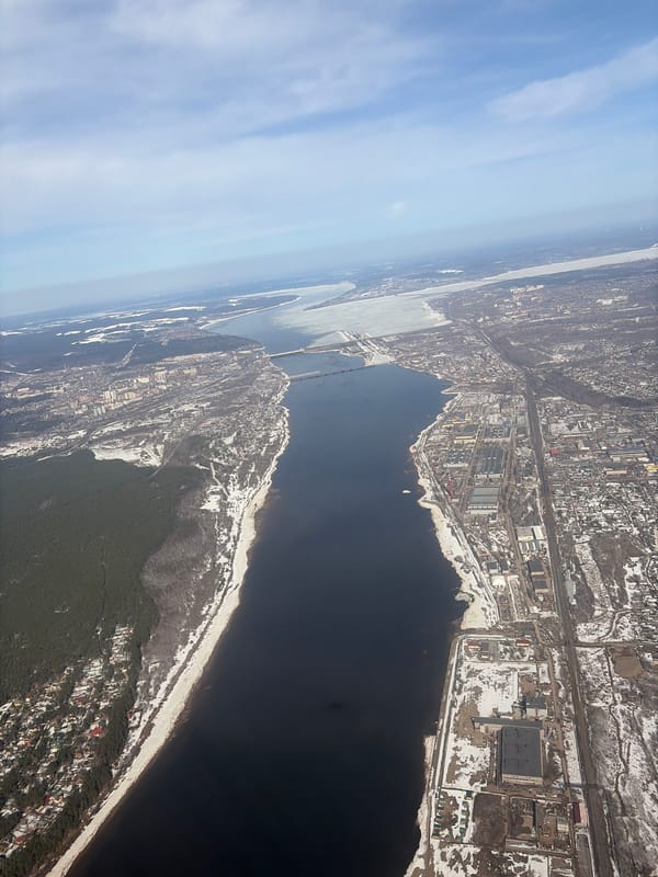 Aerial winter views captured over Kitsjanovo, Russia from aircraft